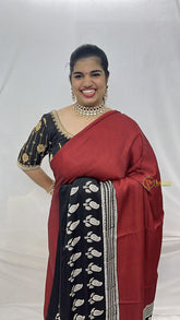 Vriksham Maroon With Black Ajrakh Modal Silk Saree-VS4441